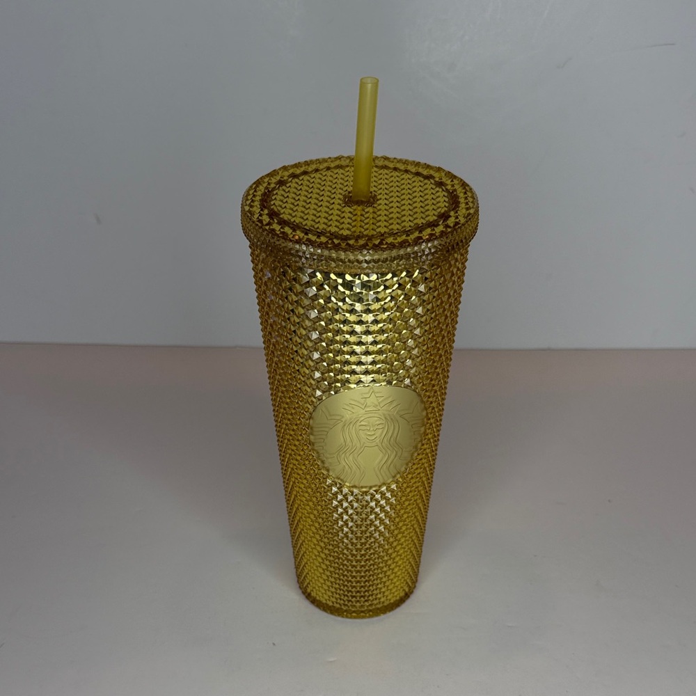 Starbucks China yellow Gold Studded Tumbler with Straw